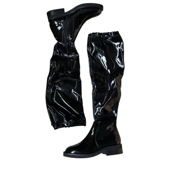 Free People Go Go Gloss Over-the-Knee Boots Size 38 Black Patent Leather - Picture 3 of 11
